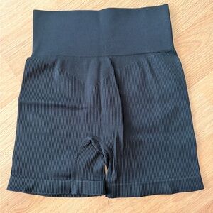 High-Rise Ribbed Black Bike Shorts